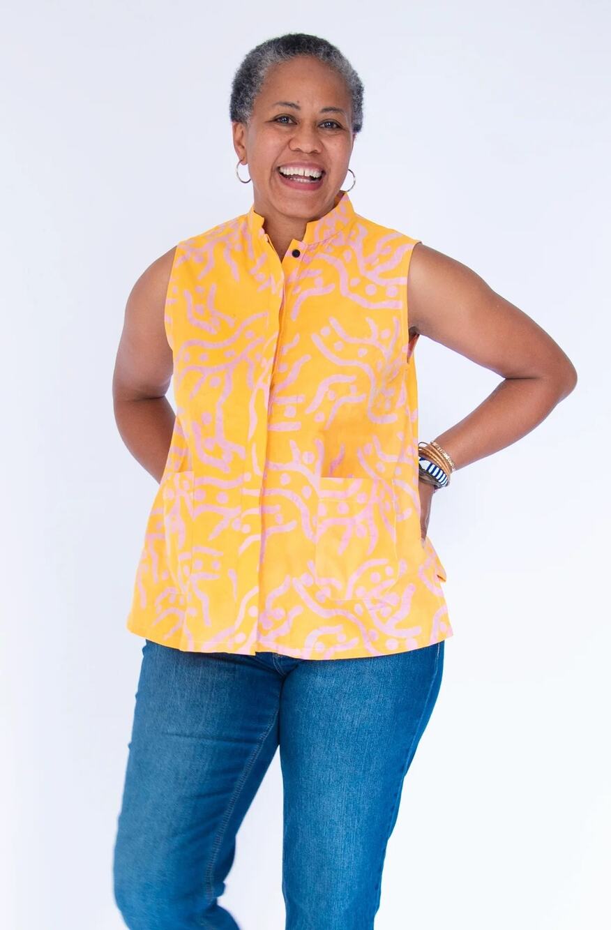 Zuri Marzipan Sleeveless 100% cotton Shirt sz M pink yellow
